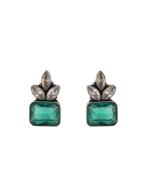 Silver Toned Green Turquoise Minimal Officewear Studds Earrings