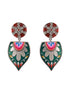 Oxidised Silver Toned Red & Green Handpainted Chandelier Minimal Earring