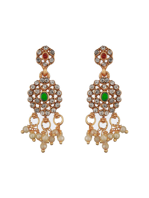 Gold Plated Jadau Studded Pearl Beaded Multicoloured Delicate Chain Choker Jewellery Set