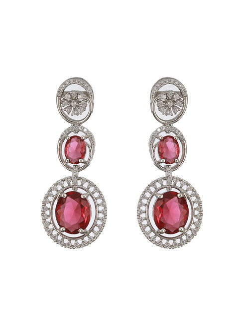 Rhodium Red Ruby Zircon Studded Delicate Contemporary Necklace Jewellery Set