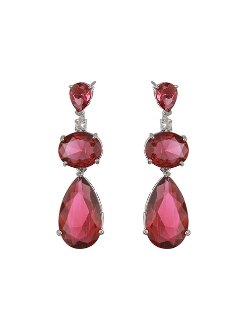 Rhodium Red Ruby Luxe Designer Contemporary Pendant Jewellery Set
