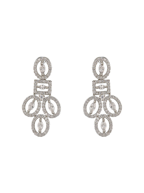 Rhodium Cubic Zircon Studded Contemporary Minimal Necklace Jewellery Set