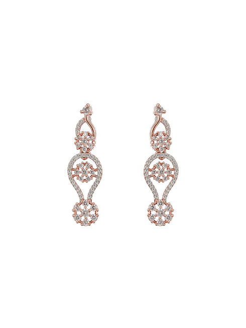 Rose Gold Plated AD Studded Floral Minimal Necklace Jewellery Set