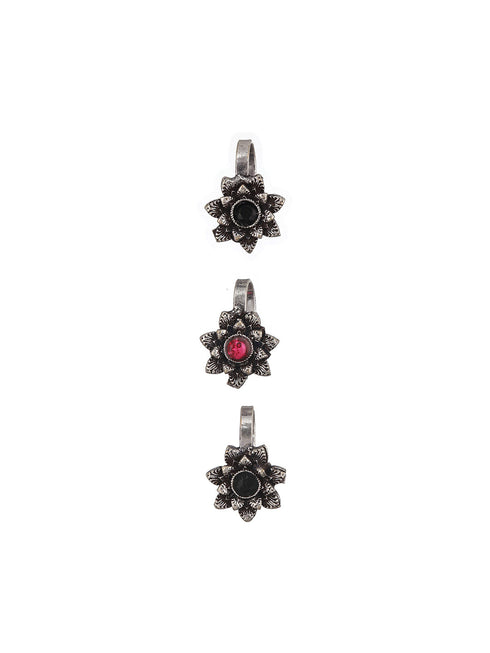 Oxidised Silver Plated Trendy Minimal Combo Clip on Nose Ring Nath