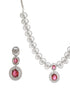 Rhodium Red Ruby Zircon Studded Delicate Contemporary Necklace Jewellery Set