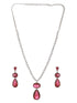 Rhodium Red Ruby Luxe Designer Contemporary Pendant Jewellery Set