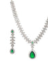 Rhodium Green Emerald Bagatte Zircon Studded Occasionwear Pendant Jewellery Set