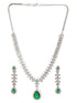 Rhodium Green Emerald Bagatte Zircon Studded Occasionwear Pendant Jewellery Set