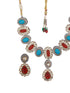 Victorian Polish Maroon & Turquoise Kundan Studded Floral Necklace Jewellery Set