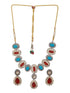 Victorian Polish Maroon & Turquoise Kundan Studded Floral Necklace Jewellery Set