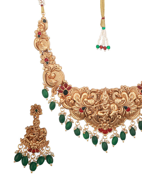 Gold Plated Jadau Divine Radha Krishna Temple Necklace Jewellery Set