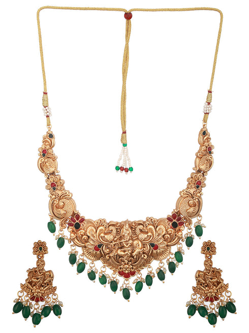 Gold Plated Jadau Divine Radha Krishna Temple Necklace Jewellery Set