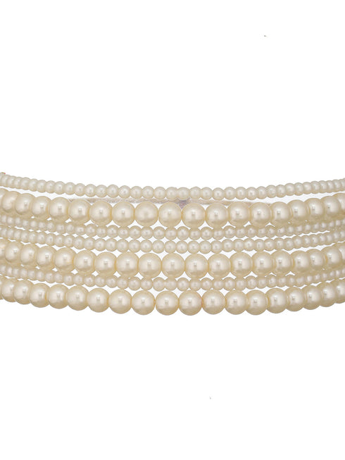 Pearl Beaded 7 Layered Minimal Luxe Choker with AD Earrings Jewellery Set