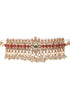 Gold Plated Jadau Studded Pearl Beaded Multicoloured Delicate Chain Choker Jewellery Set