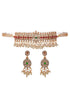 Gold Plated Jadau Studded Pearl Beaded Multicoloured Delicate Chain Choker Jewellery Set