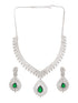 Silver Toned Green Emerald Studded Designer Bridal Necklace Jewellery Set