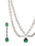 Silver Toned Green Zircon Studded Double Lined Designer Luxe Necklace Jewellery Set