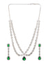 Silver Toned Green Zircon Studded Double Lined Designer Luxe Necklace Jewellery Set