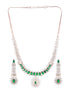 Rose Polish Green Emerald Studded Minimal Floral Pendant Necklace Jewellery Set