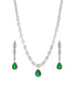 Silver Toned Emerald Green Zircon Studded Minimal Pendant Necklace Jewellery Set