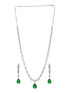 Silver Toned Emerald Green Zircon Studded Minimal Pendant Necklace Jewellery Set