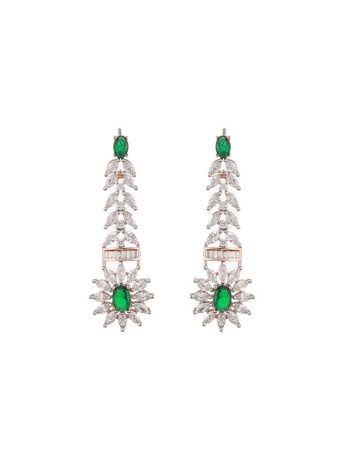 Rose Polish Green Emerald Studded Minimal Floral Pendant Necklace Jewellery Set