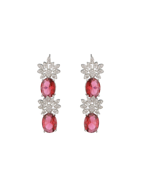 Silver Plated Red ADStudded Designer Floral Design Jewellry Set