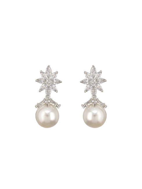Silver Plated Zercon studded Minimal delicate Floral drop Earringa