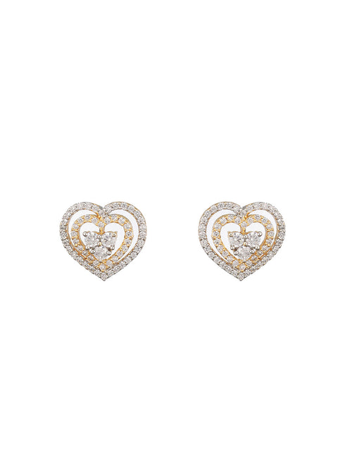 Gold Plated Ad Studded Heart Shaped Minimal Studds Earrings
