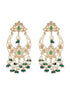 Gold Plated Green Zircon Pearl Beaded Kundan Crescent Danglers Chandbali Earrings