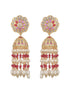 Gold Plated Red AD Pearl Beaded Contemporary Long Jhumka Earrings