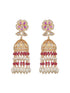 Gold Plated Red AD Studded Designer Floral Long Pearl Earrings