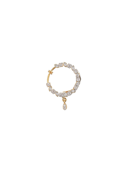 Gold Plated AD Studded Bridal Designer Press Nose Ring Nath