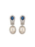 Silver Plated Blue AD Studded & Pearl Contemporary Hoop Bali Earrings