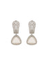 Silver Toned Zircon Studded Triangular Pearl Beaded Handcrafted Bali Hoop Earrings