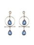 Silver Oxidised Plted Blue Stone AD Minimal T-Shaped Hoop Earrings