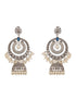 Silver Toned Oxidised Blue AD Studded Handcrafted Contemporary Chandbali Jhumkas Earrings