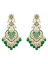 Gold Toned Kundan & Emerald Green Pearl Beaded Handcrafted Chandbali Earrings