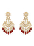 Gold Toned Kundan & Maroon Pearl Beaded Delicate Floral Chandbali Earrings