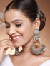 Silver Oxidised Kundan Studded Fusion Large Chandbali Earrings
