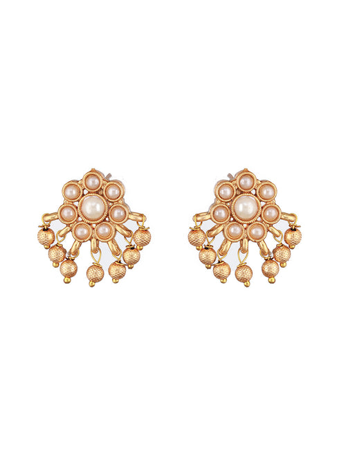 Gold Plated Pearl Beaded Minimal Dailywear Necklace Jewellery Set