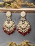 Gold Toned Kundan & Maroon Pearl Beaded Delicate Floral Chandbali Earrings