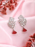 Silver Toned Red Ad Studded Minimal Quirky Drop Earring