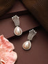 Silver Plated AD Studded & Pearl Contemporary Hoop Bali Earrings