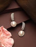 Silver Plated Zircon Studded Pearl Beaded Designer Dangler Hoop Bali Earrings