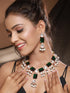 Gold Plated Emerald Green Ad & Original Kundan & Pearl Beaded Bridal Luxe Necklace Jewellery Set