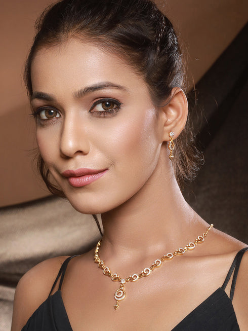 Gold Plated Zircon Studded Geometric Minimal Delicate Jewellery Set