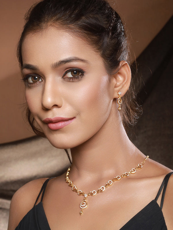 Gold Plated Zircon Studded Geometric Minimal Delicate Jewellery Set