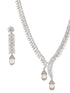 Silver Toned CZ Studded & Pearl Beaded Statement Necklace Jewellery Set