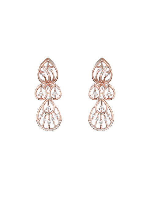 Rose Gold Toned Zircon Studded Minimal Necklace Jewellery Set